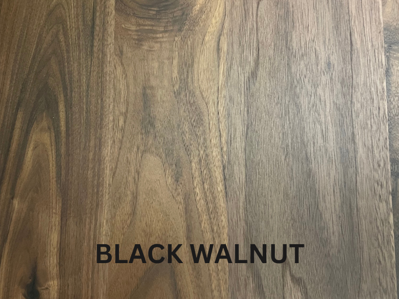 Black walnut swatch for solid wood wall shelf with black steel frame