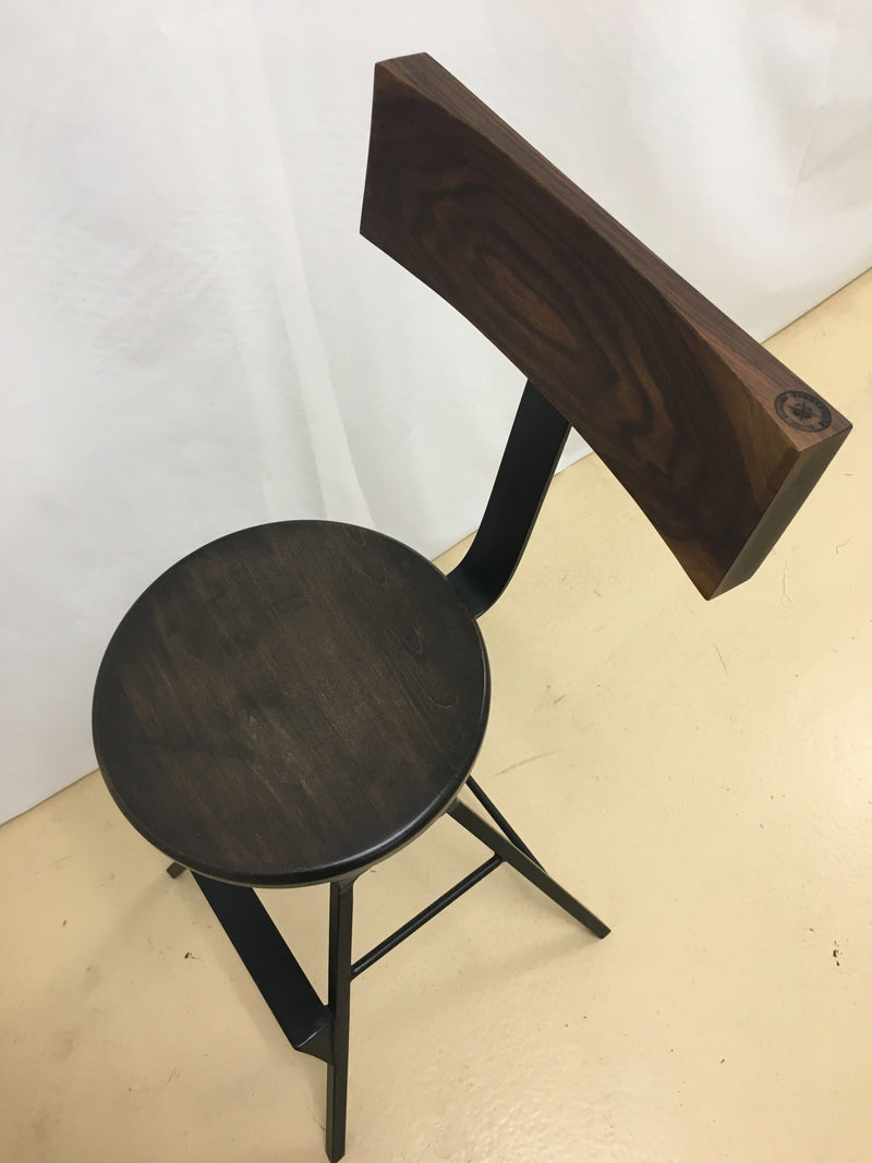 solid walnut stool with black steel legs