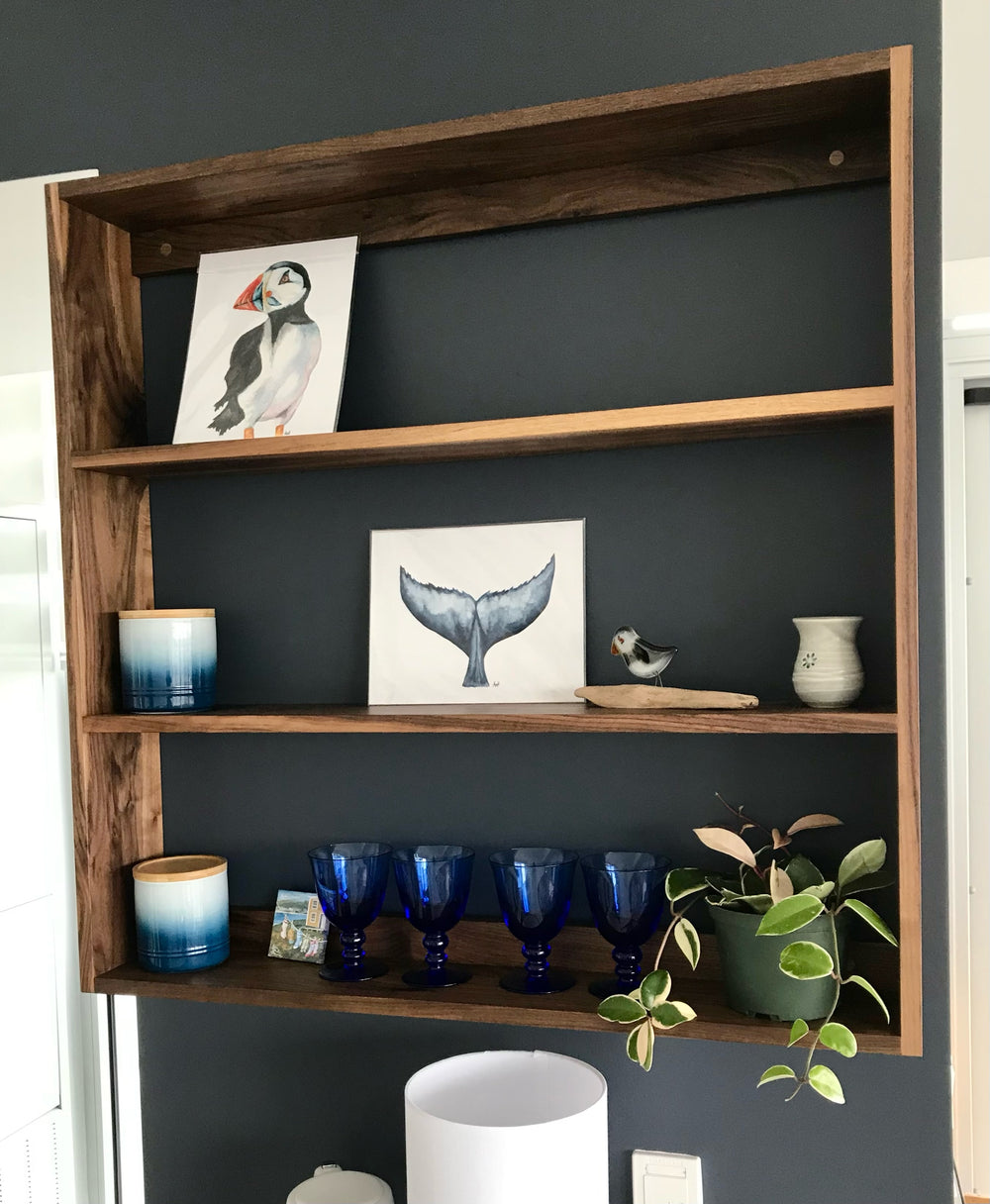 custom solid walnut 3-tier wall shelf