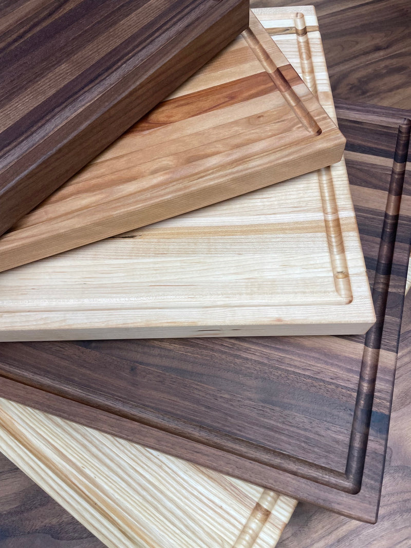 Solid wood cutting boards in Ash, Walnut, Maple  and Birch.