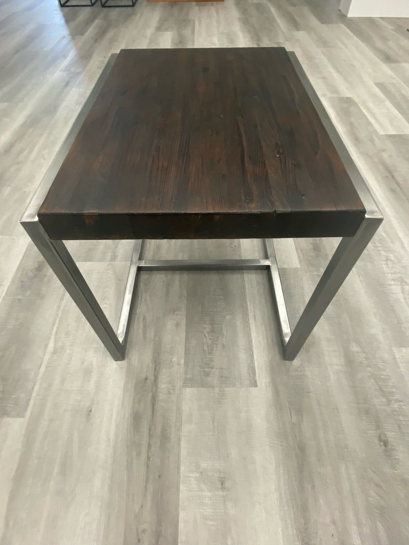 Walnut side table with steel square legs