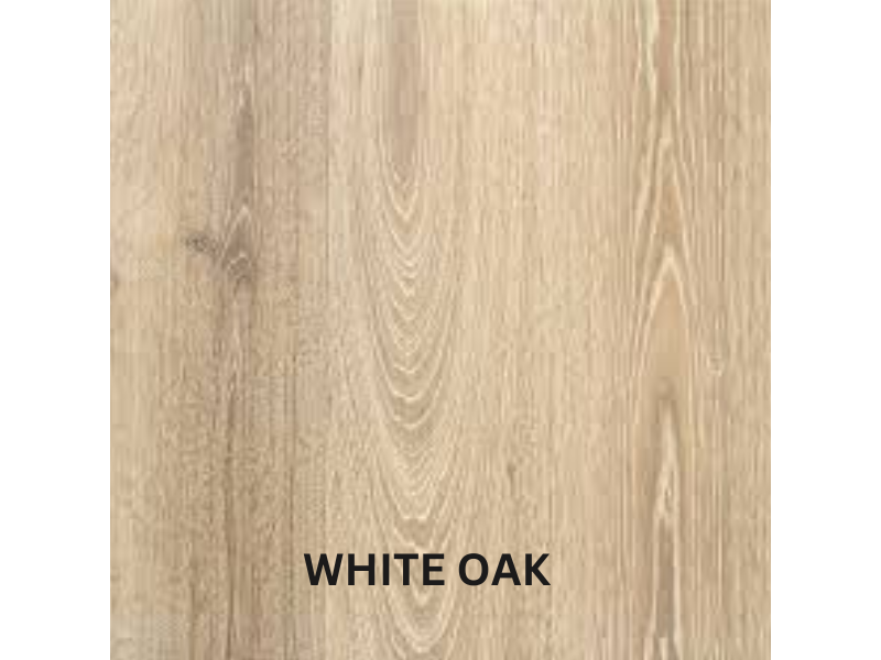 White oak swatch for solid wood wall shelf with black steel frame