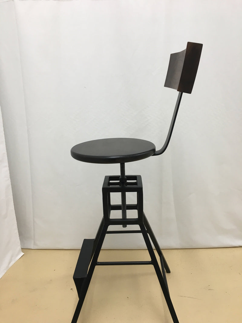 solid walnut stool with black steel legs - side view