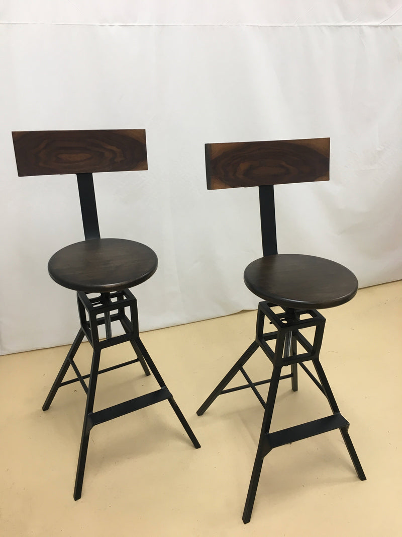 solid walnut stool with black steel legs