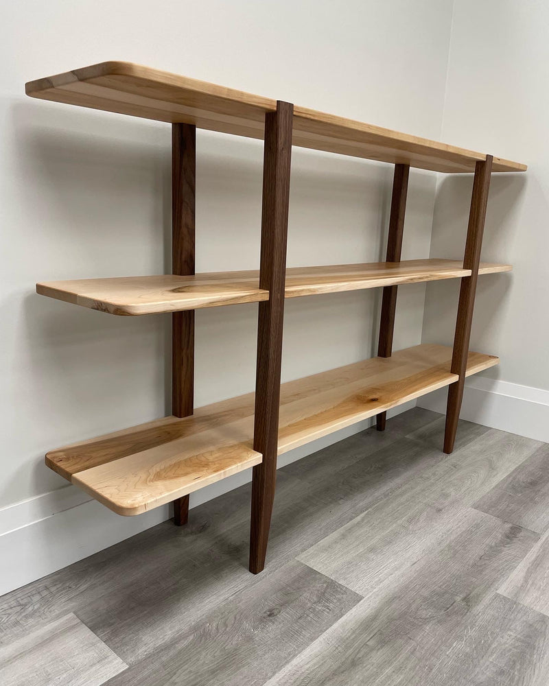 solid wood maple and walnut 3 level shelving