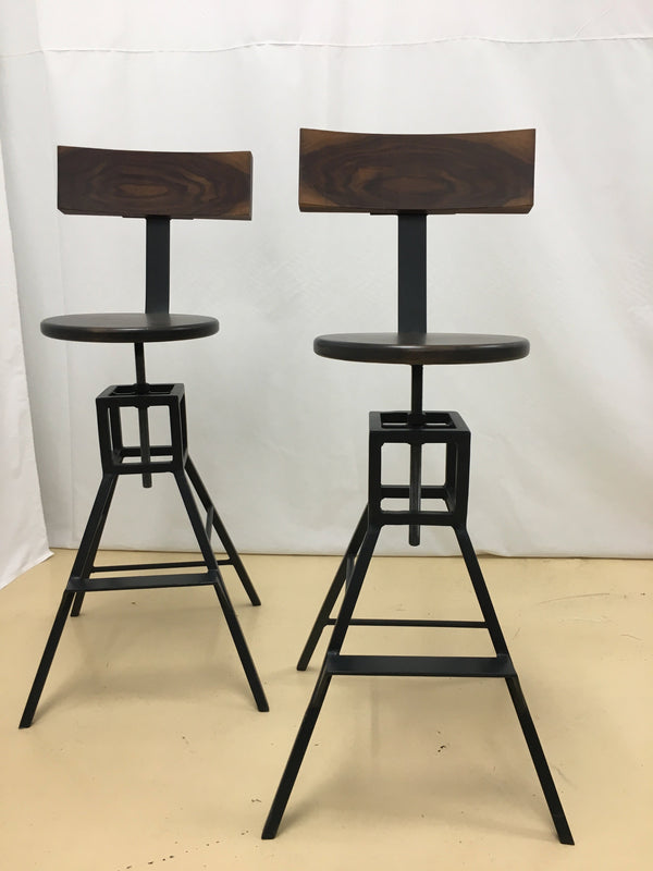 solid walnut stool with black steel legs
