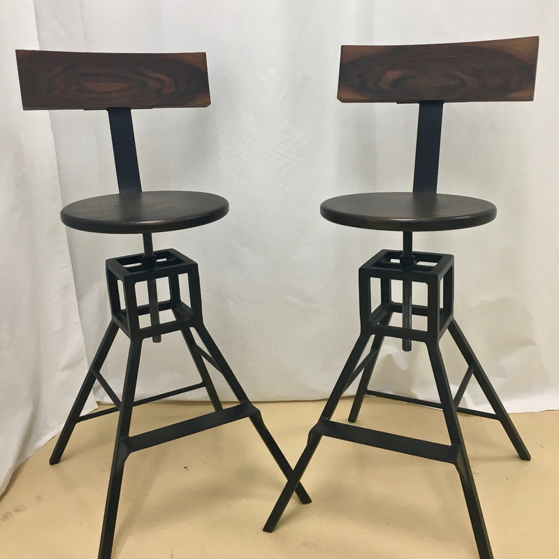 solid walnut stool with black steel legs