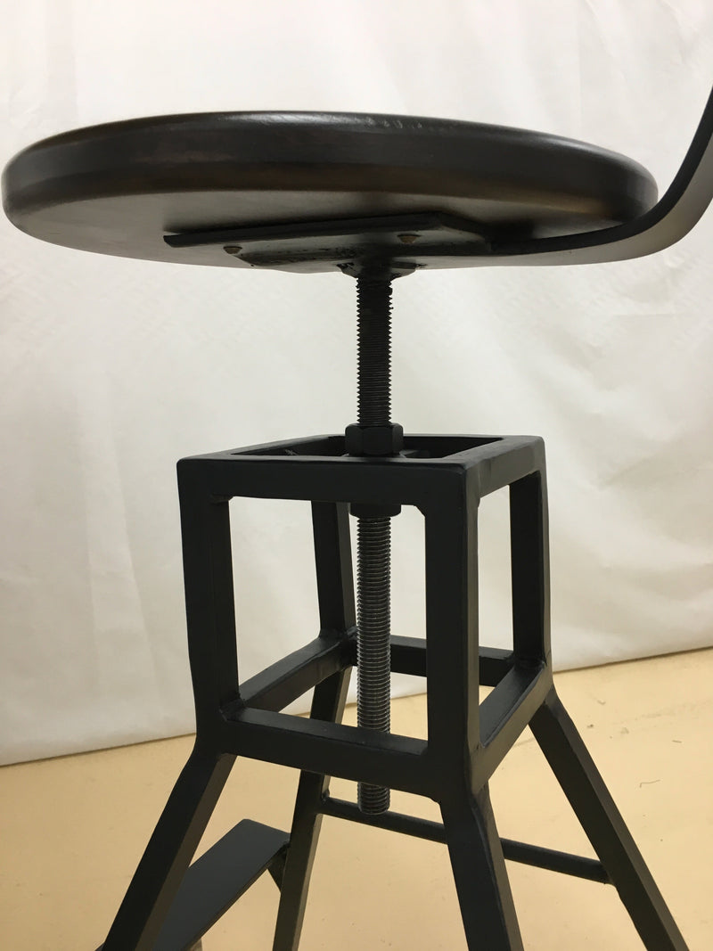 solid walnut stool with black steel legs - close up of adjustable height