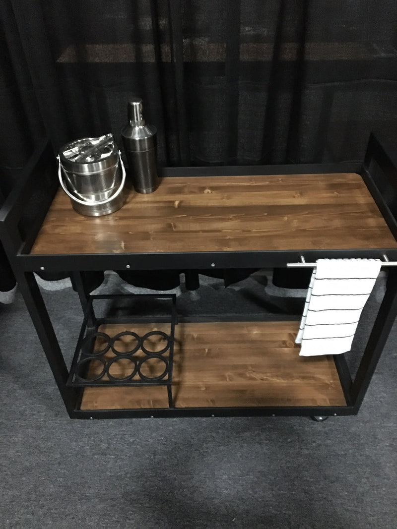 Timberware - solid walnut and steel handcrafted rolling bar cart - sustainable furniture canada