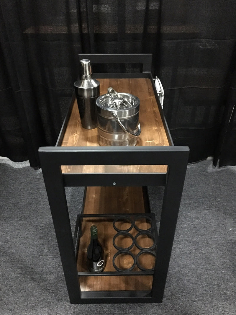 Timberware - solid walnut and steel handcrafted rolling bar cart - sustainable furniture canada